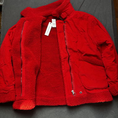 Red Topshop shearling/corduroy jacket