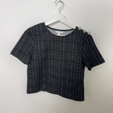 Haut court en tweed noir