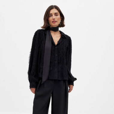 Fringe long sleeve blouse