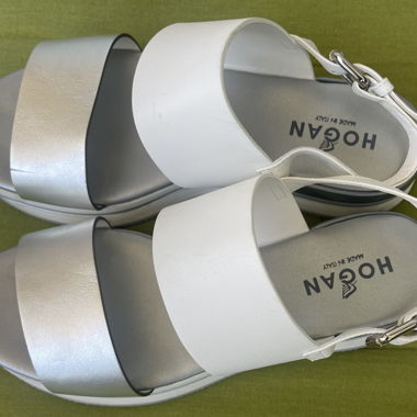 Sandales Hogan blanches et argent