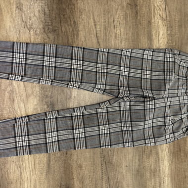 Black and white plaid trousers