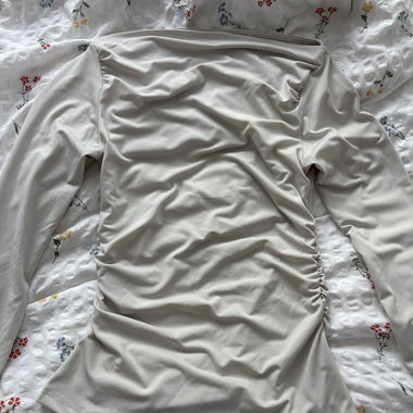 Beige long sleeve ruched top