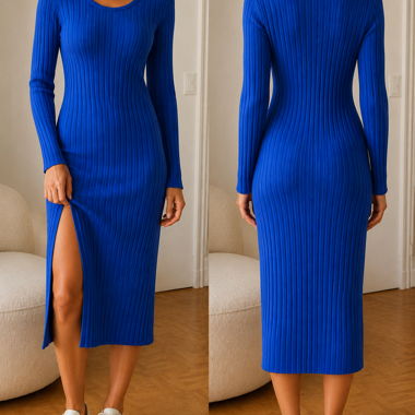 Abito midi blu a coste S/M