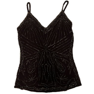 Camisole de soirée marron avec broderie de perles