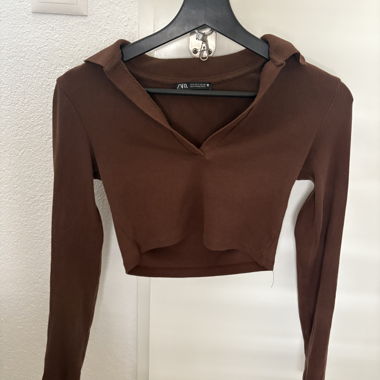 Zara Crop Top Langarm, Braun