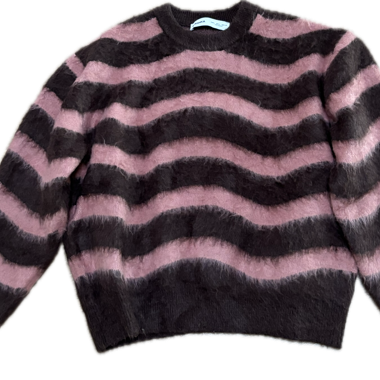 Striped fuzzy crewneck sweater