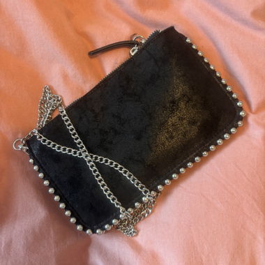 ZARA black studded chain clutch bag