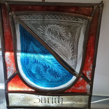 Zurich Coat of Arms Plaque in Glass and Tin 24.5x20.5 cm