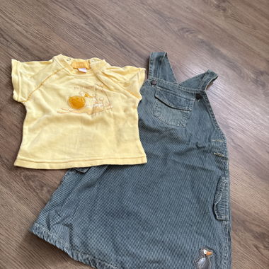 Ensemble fille robe salopette et t-shirt