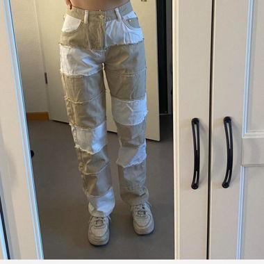 Jeans a righe beige & bianchi
