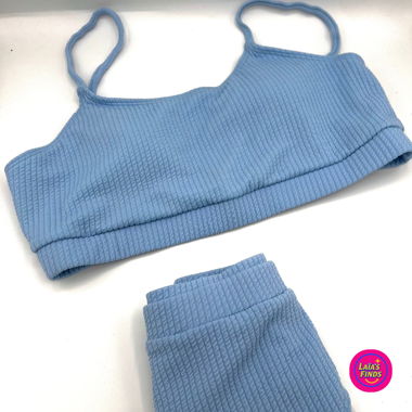 Costume da bagno a due pezzi azzurro chiaro a coste - Nuovo!