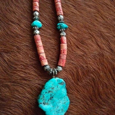 Turquoise & Coral Necklace - 55cm