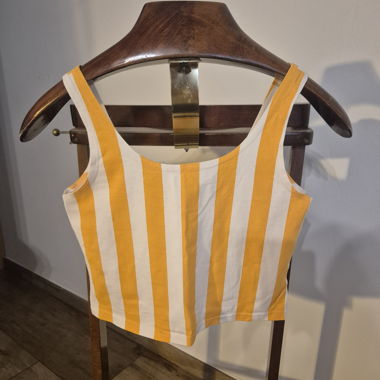 Yellow and white striped crop top