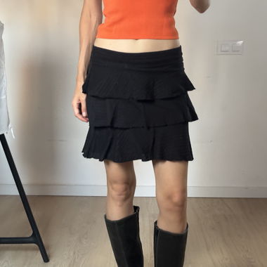 black vintage y2k low rise ruffle mini skirt
