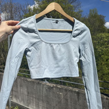 Baby Blue Sports Top Long Sleeve Crop Top S