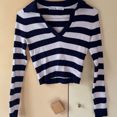 Bershka stripped navy/white crop top