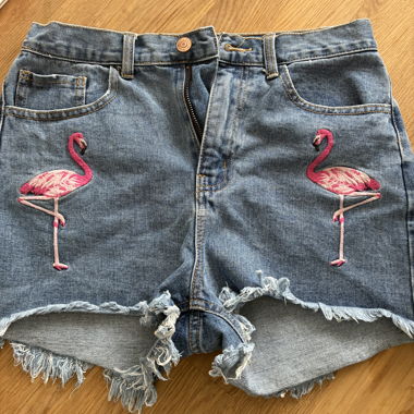 Pink flamingo denim shorts