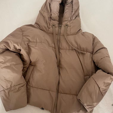 Beige Puffer Jacket with Hood