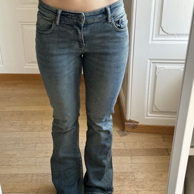 Motelrocks Low Rise Flared Jeans Green Wash W26L32