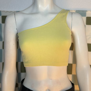 Gelbes One-Shoulder Crop Top im Ribbed Look