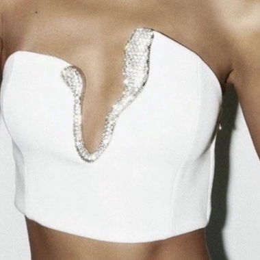 Top court blanc ZARA avec strass