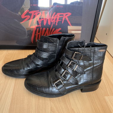 Schwarze Schnallen-Ankle-Boots von Pepe Jeans, Leder, 41