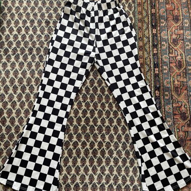Pantalon évasé à carreaux noir et blanc S