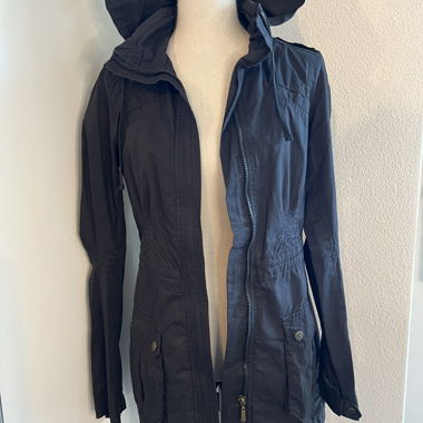 Black women's jacket with hood, size S
