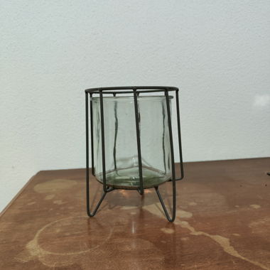 Portacandela/ vaso in vetro e metallo