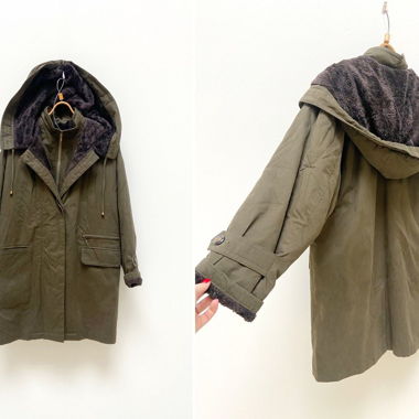 Vintage Parka, Winter Jacket, Olive Green with Hood