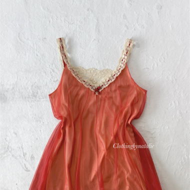 Vintage Orange Chiffon Nightgown (L)