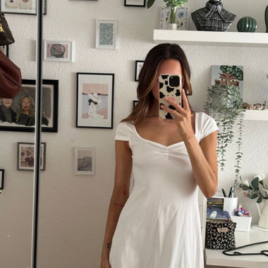 Abito mini a coste bianco