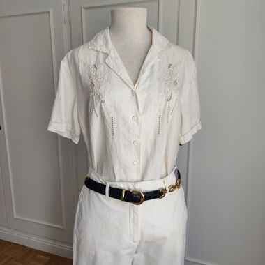 Vintage Handbesticktes Leinenhemd Sommer
