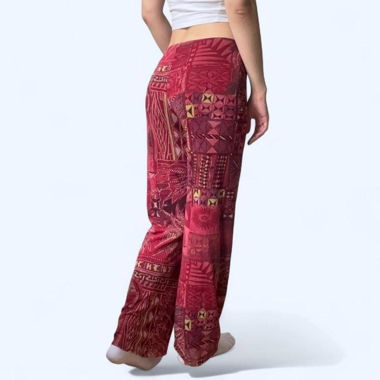 Vintage 90er Boho Rot-Print Schlaghosen