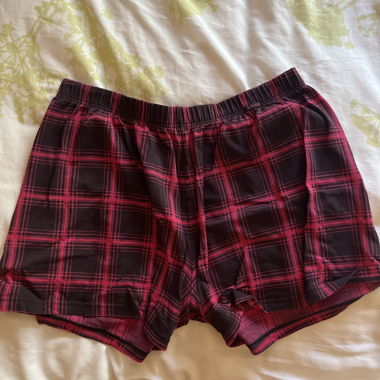 Red plaid men’s boxer shorts