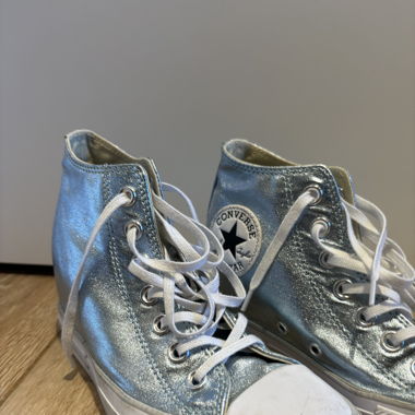 Blue Metallic Silver Converse High Heels