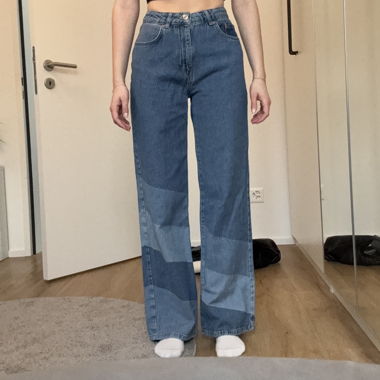 Jeans Wide Leg taille haute en denim bleu