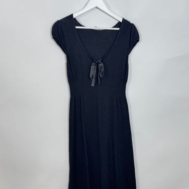 Black knit dress with tie front