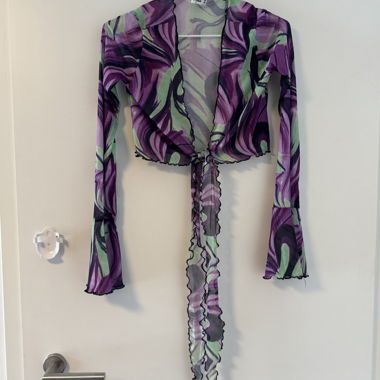 Purple Mesh Tie-Front Top