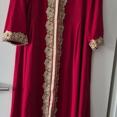 Red long lace dress with belt