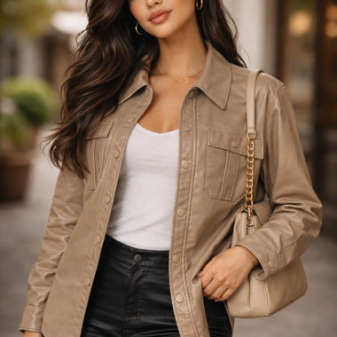 Sovracamicia beige in ecopelle ORFEONEGRO