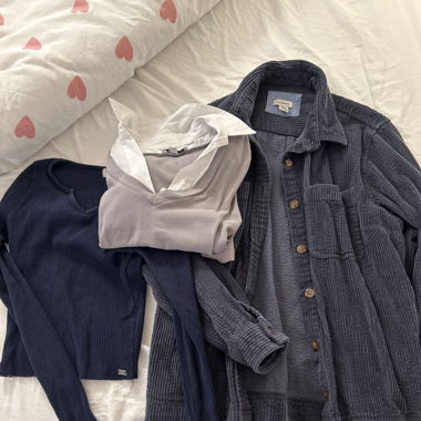 Langarmshirt mit Kragen, langarmshirt blau, Jacke 