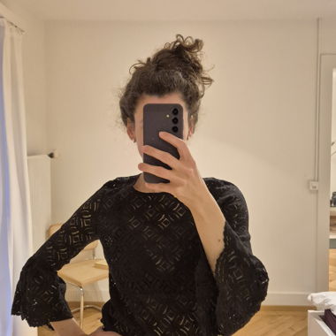 Black Lace Blouse with 3/4 Sleeves