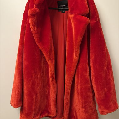 Red faux fur coat