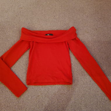 Red off-shoulder long-sleeve top
