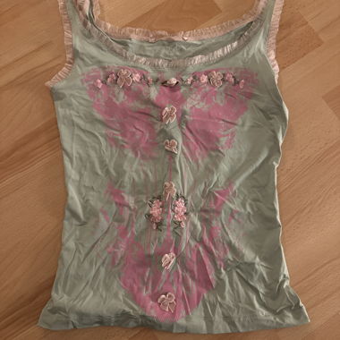 Blumarine Green tank top with pink floral detail