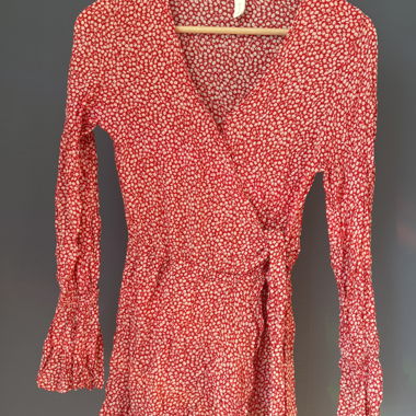 Red H&M Wrap Dress with Floral Pattern, Size 36