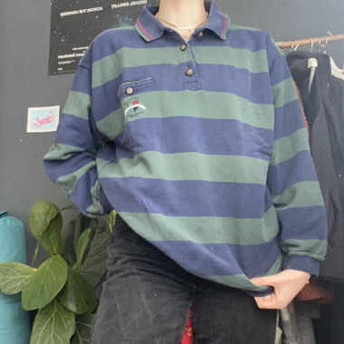 Vintage Striped Polo Sweater 