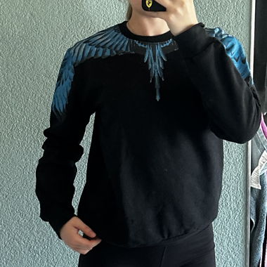 Pullover mit blauen Flügel