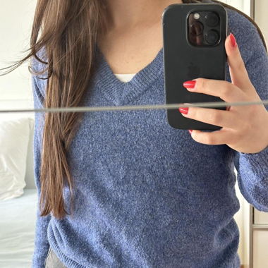 blue v-neck sweather